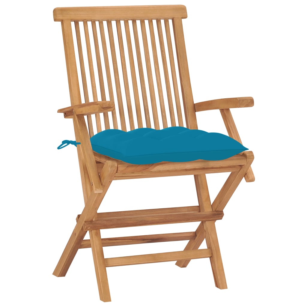 Vidaxl tuinstoelen 2 st met lichtblauwe kussens massief teakhout