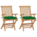 Vidaxl tuinstoelen 2 st met groene kussens massief teakhout