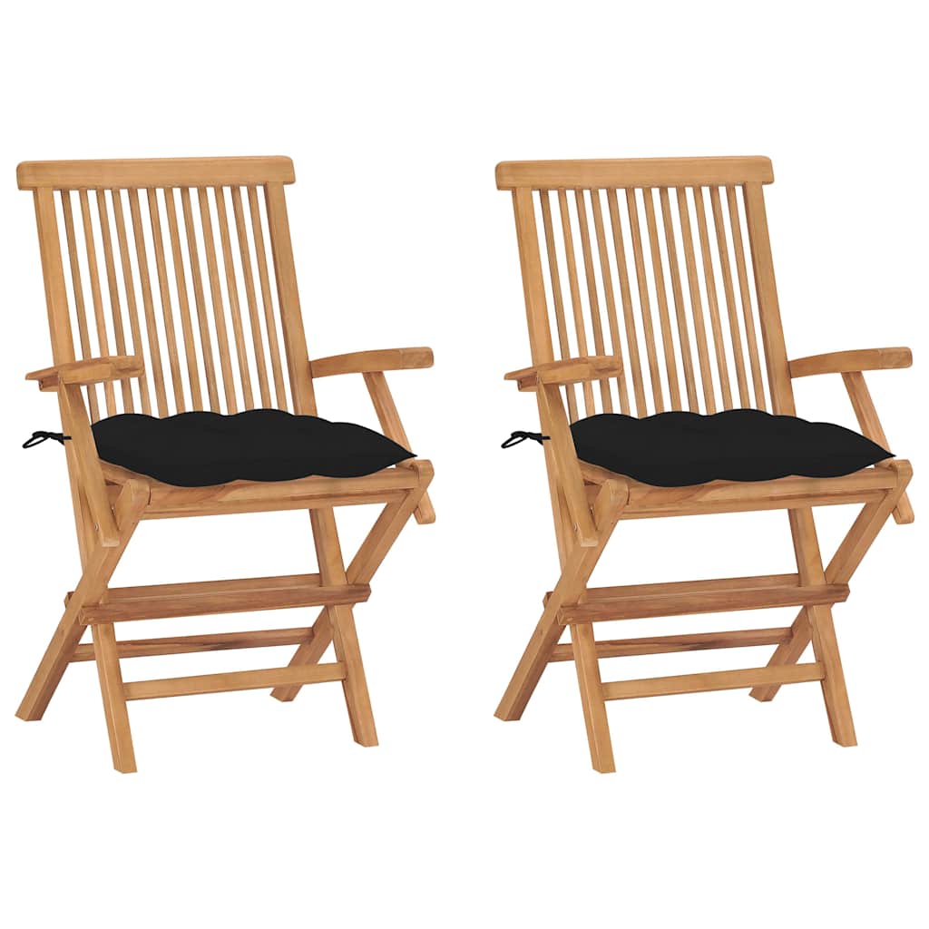 Vidaxl tuinstoelen 2 st met zwarte kussens massief teakhout