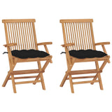 Vidaxl tuinstoelen 2 st met zwarte kussens massief teakhout