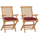 Vidaxl tuinstoelen 2 st met wijnrode kussens massief teakhout