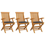 Vidaxl tuinstoelen 3 st met antracietkleurige kussens massief teakhout