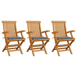 Vidaxl tuinstoelen 3 st met grijs kussens massief teakhout
