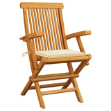 Vidaxl tuinstoelen 3 st met crèmekleurige kussens massief teakhout
