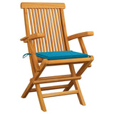 Vidaxl tuinstoelen 3 st met blauwe kussens massief teakhout