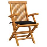 Vidaxl tuinstoelen 3 st met zwarte kussens massief teakhout