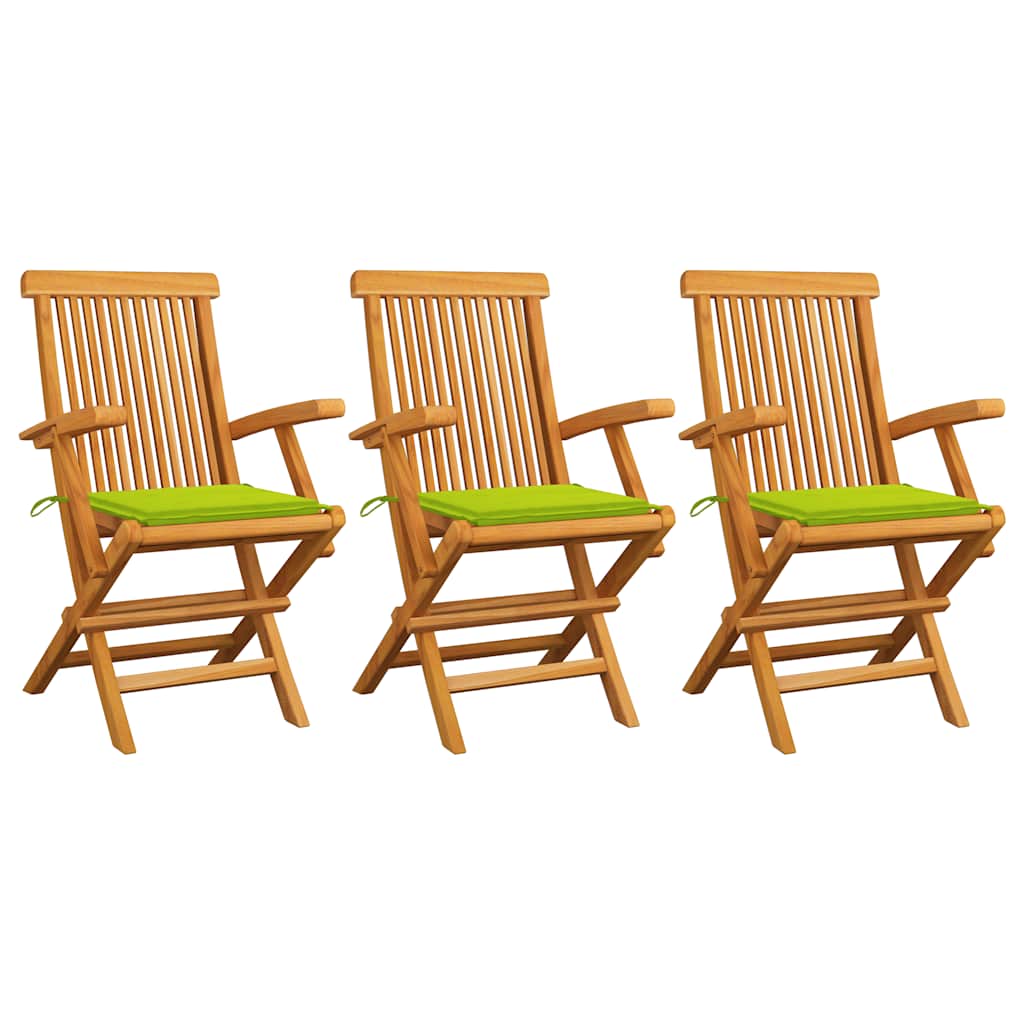 Vidaxl tuinstoelen 3 st met heldergroene kussens massief teakhout