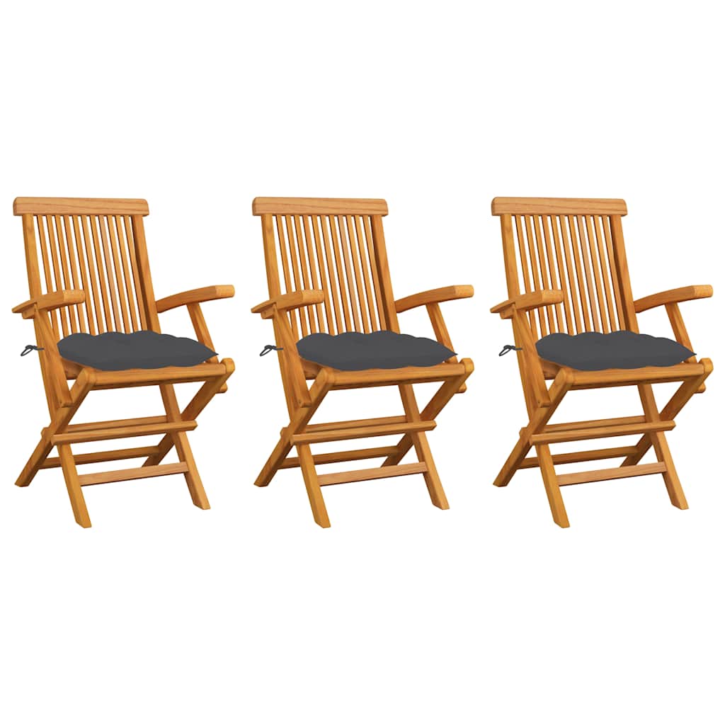 Vidaxl tuinstoelen 3 st met antracietkleurige kussens massief teakhout