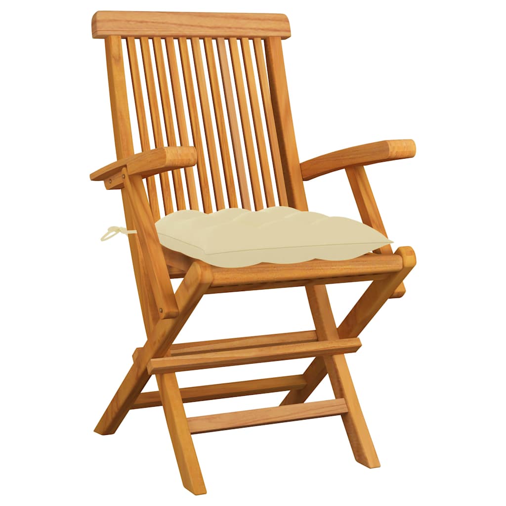 Vidaxl tuinstoelen 3 st met crèmewitte kussens massief teakhout