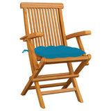 Vidaxl tuinstoelen 3 st met lichtblauwe kussens massief teakhout