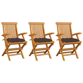 Vidaxl inklapbare stoelen 3 st met taupe kussens massief teakhout