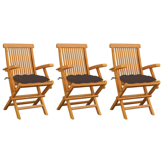 Vidaxl inklapbare stoelen 3 st met taupe kussens massief teakhout