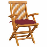 Vidaxl klapstoelen met wijnrode kussens, 3 stuks, massief teakhout