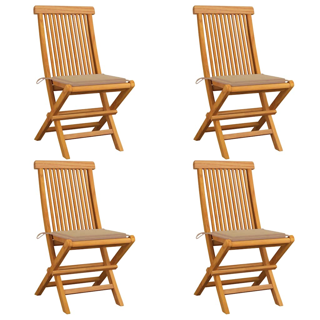 Vidaxl tuinstoelen 4 st met beige kussens massief teakhout