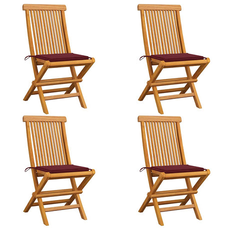 Vidaxl klapstoelen met wijnrode kussens, 4 stuks, massief teakhout