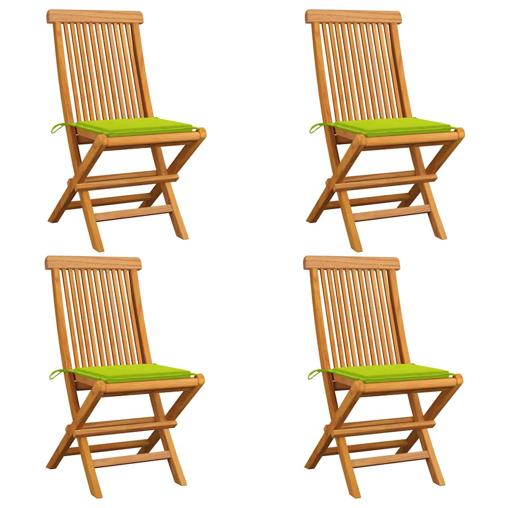 Vidaxl tuinstoelen 4 st met heldergroene kussens massief teakhout