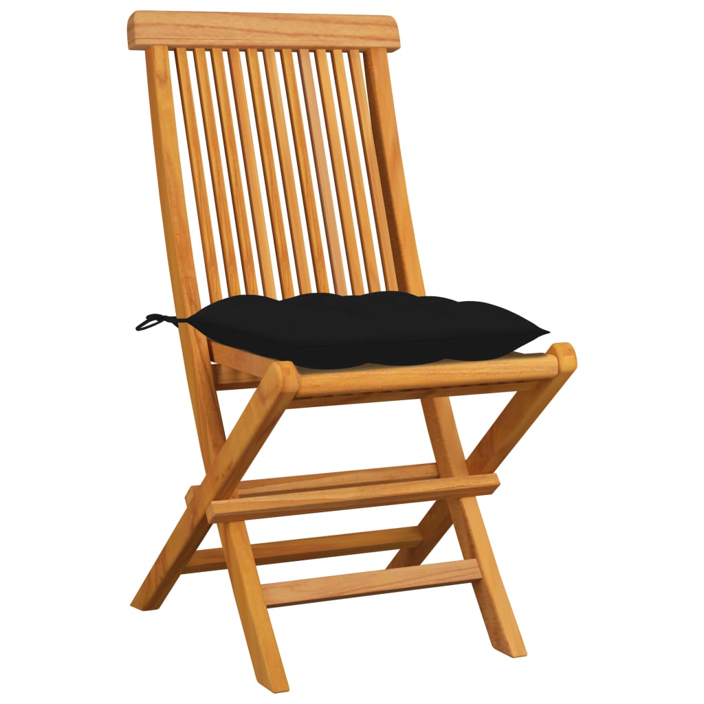 Vidaxl tuinstoelen 4 st met zwarte kussens massief teakhout