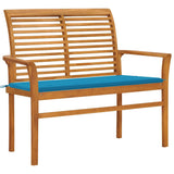 Vidaxl tuinbank met blauw kussen 112 cm massief teakhout