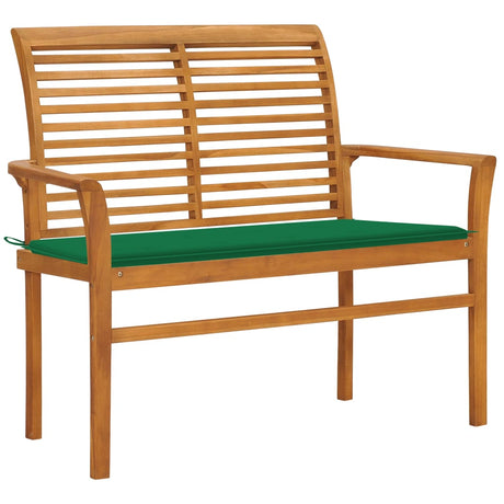 Vidaxl tuinbank met groen kussen 112 cm massief teakhout