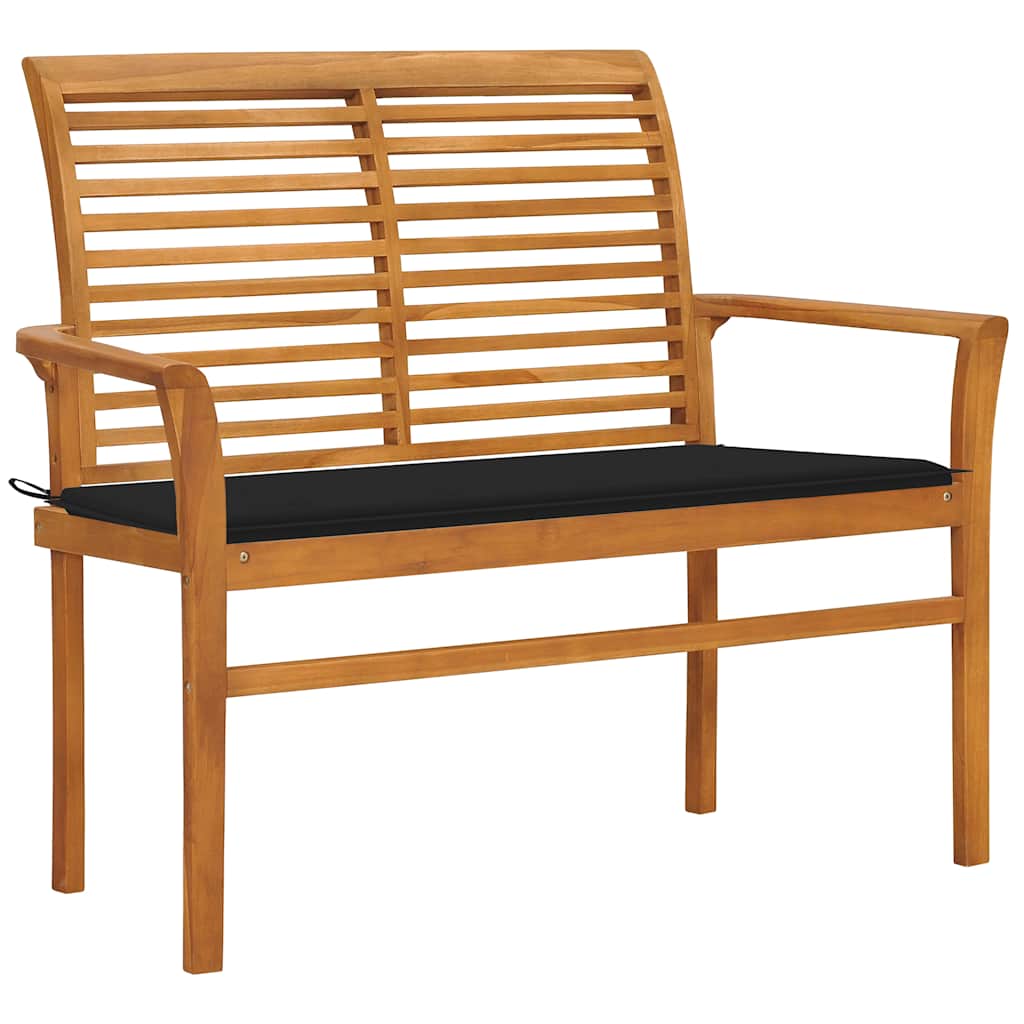 Vidaxl tuinbank met zwart kussen 112 cm massief teakhout