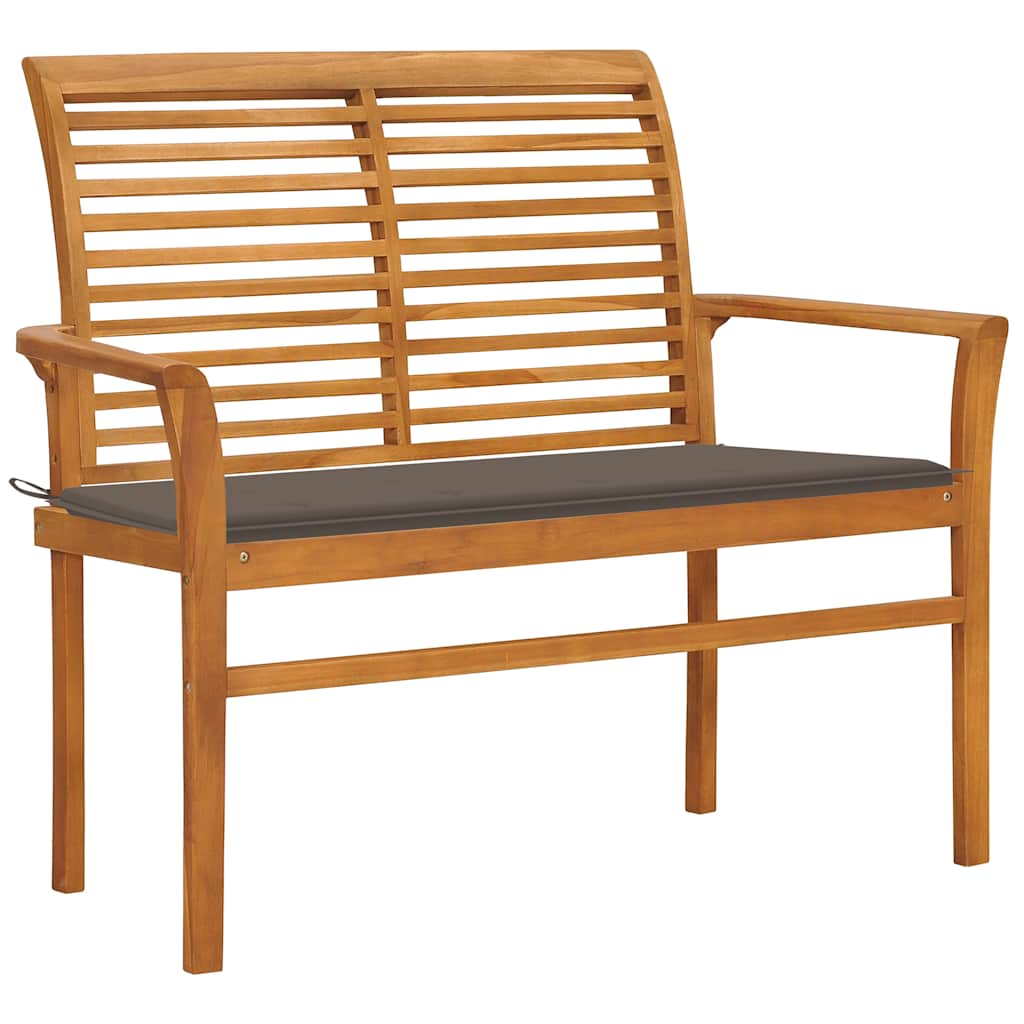 Vidaxl tuinbank met taupe kussen 112 cm massief teakhout