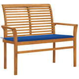Vidaxl tuinbank met koningsblauw kussen 112 cm massief teakhout
