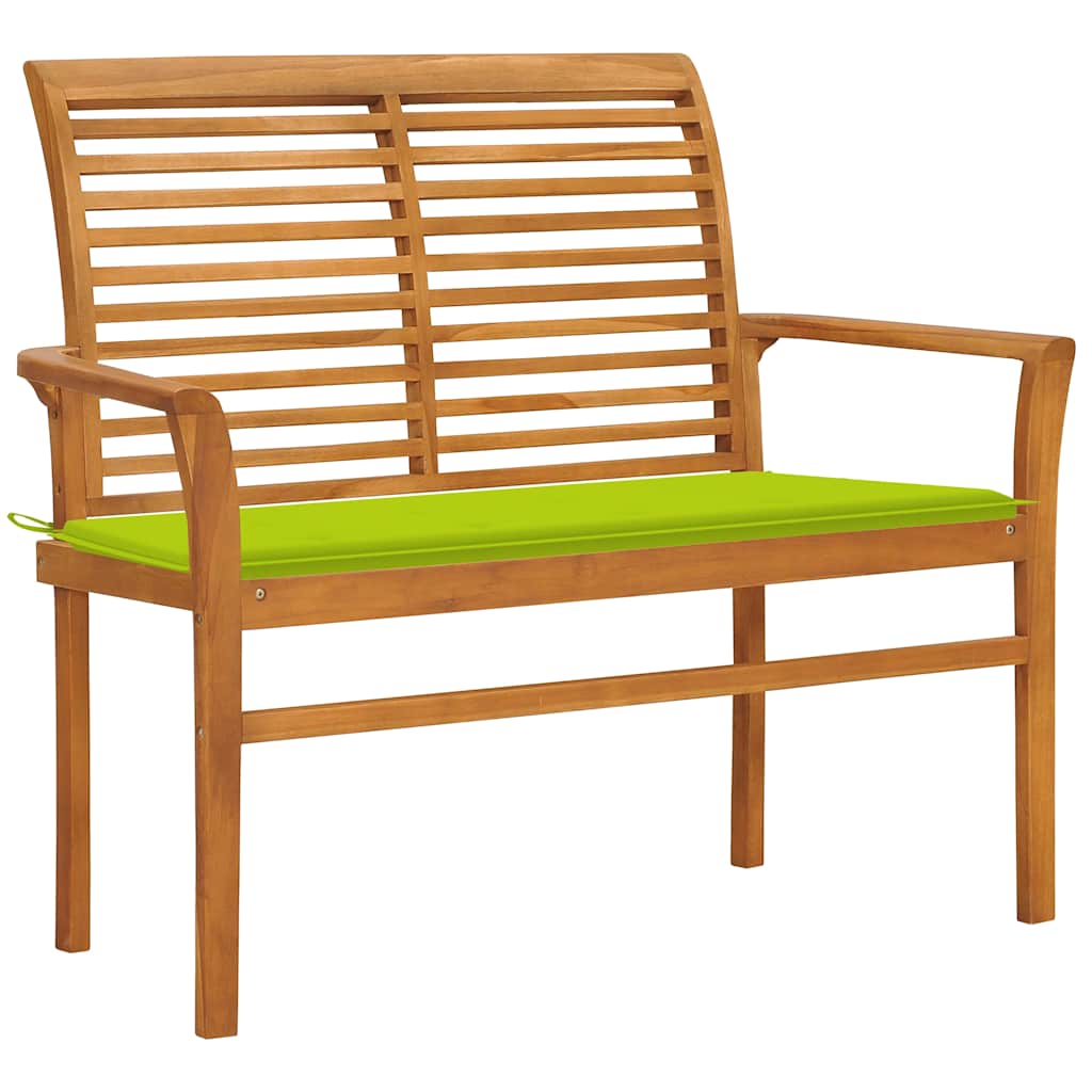 Vidaxl tuinbank met heldergroen kussen 112 cm massief teakhout