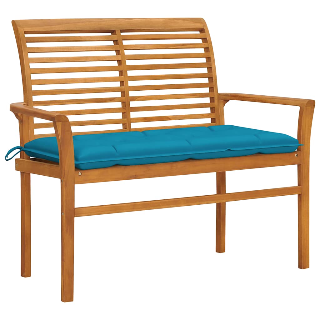 Vidaxl tuinbank met lichtblauw kussen 112 cm massief teakhout