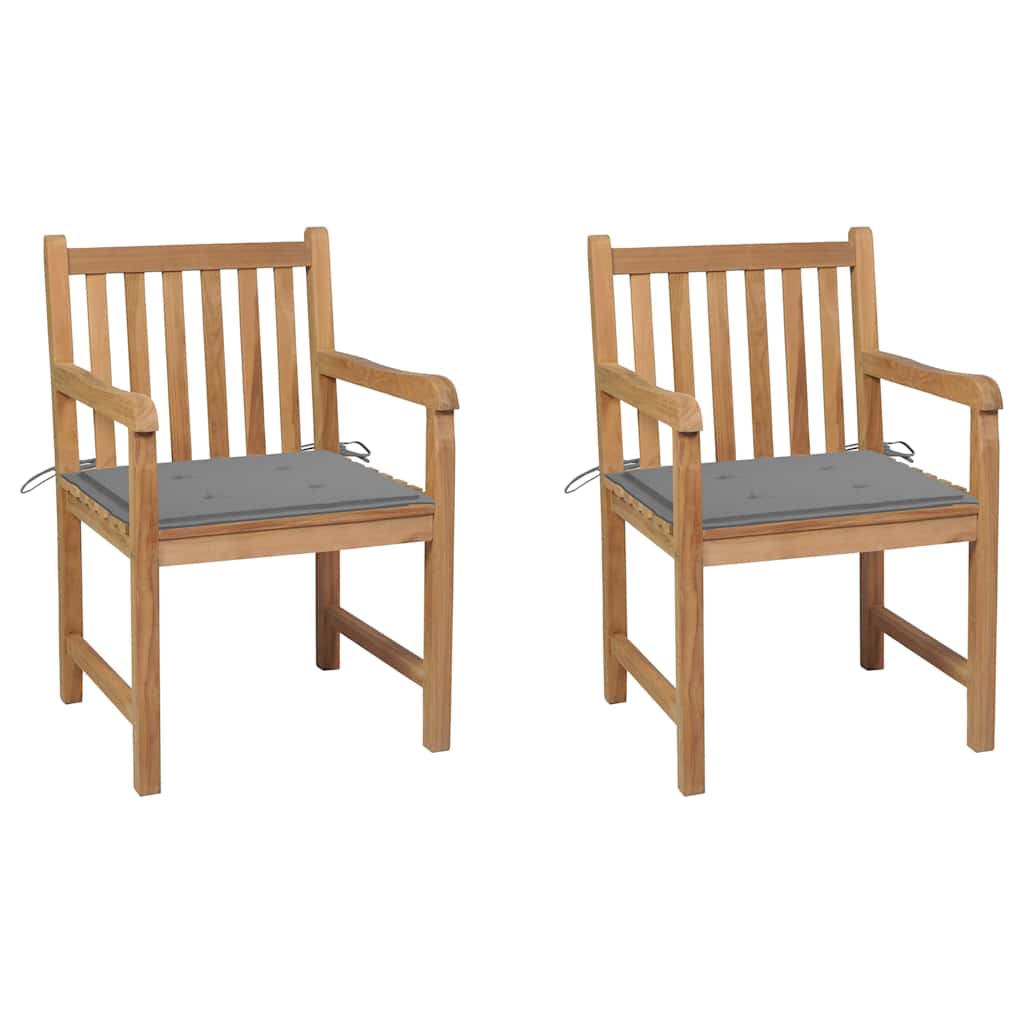 Vidaxl tuinstoelen 2 st met grijze kussens massief teakhout