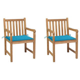 Vidaxl tuinstoelen 2 st met blauwe kussens massief teakhout