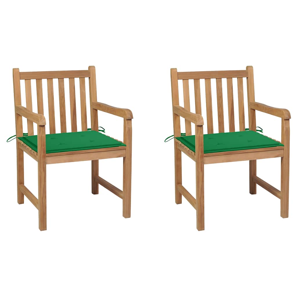 Vidaxl tuinstoelen 2 st met groene kussens massief teakhout