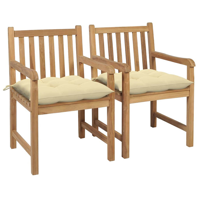 Vidaxl tuinstoelen 2 st met crèmewitte kussens massief teakhout