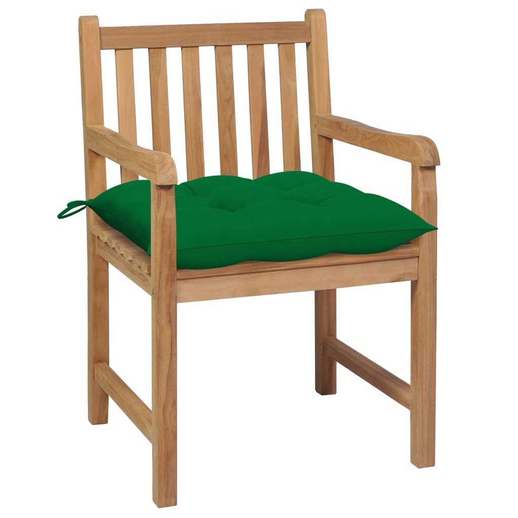 Vidaxl tuinstoelen 2 st met groene kussens massief teakhout
