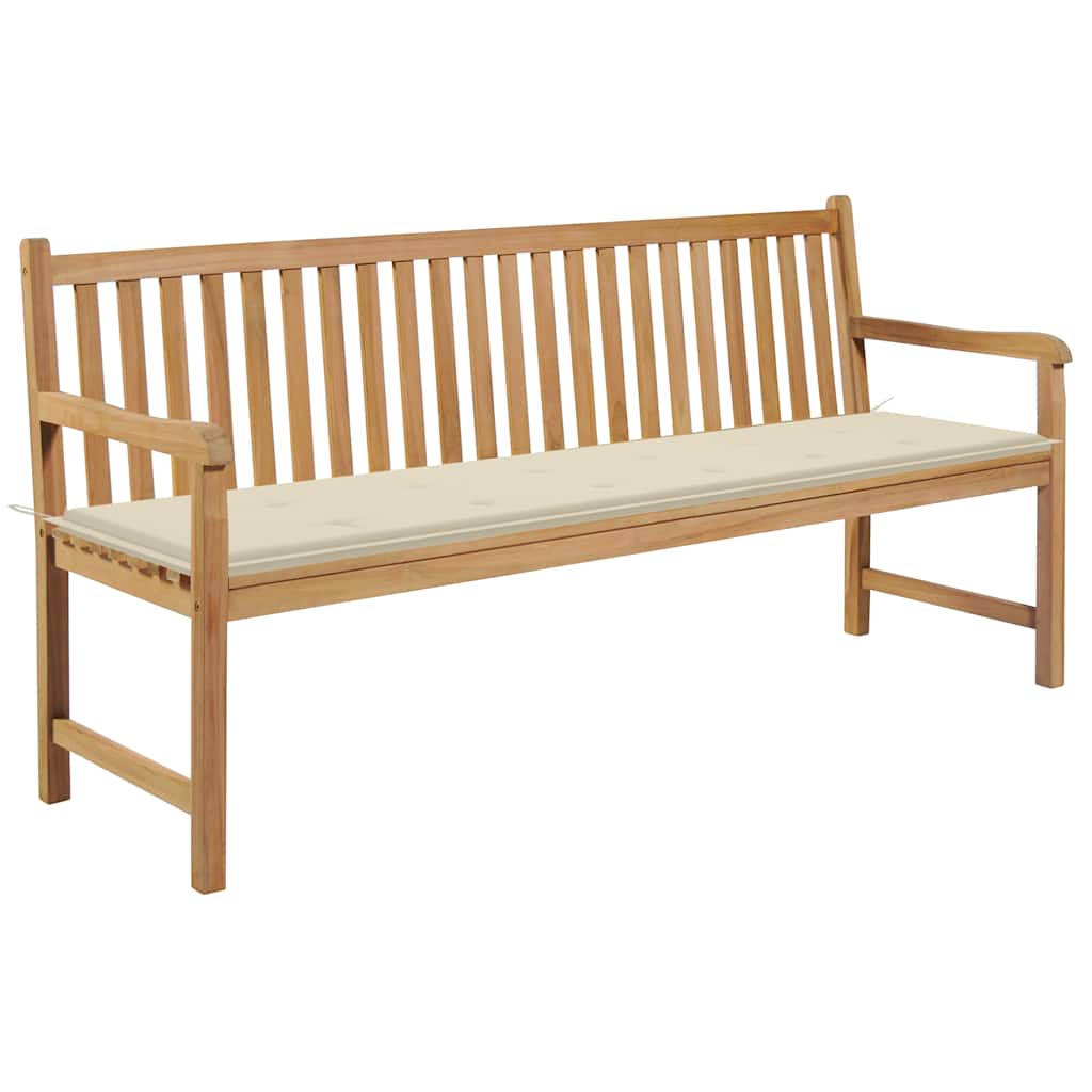 Vidaxl tuinbank met crèmekleurig kussen 175 cm massief teakhout