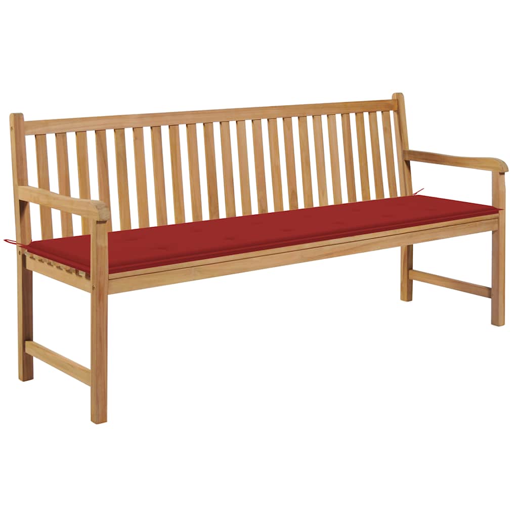 Vidaxl tuinbank met rood kussen 175 cm massief teakhout