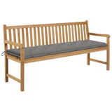 Vidaxl tuinbank met grijs kussen 175 cm massief teakhout