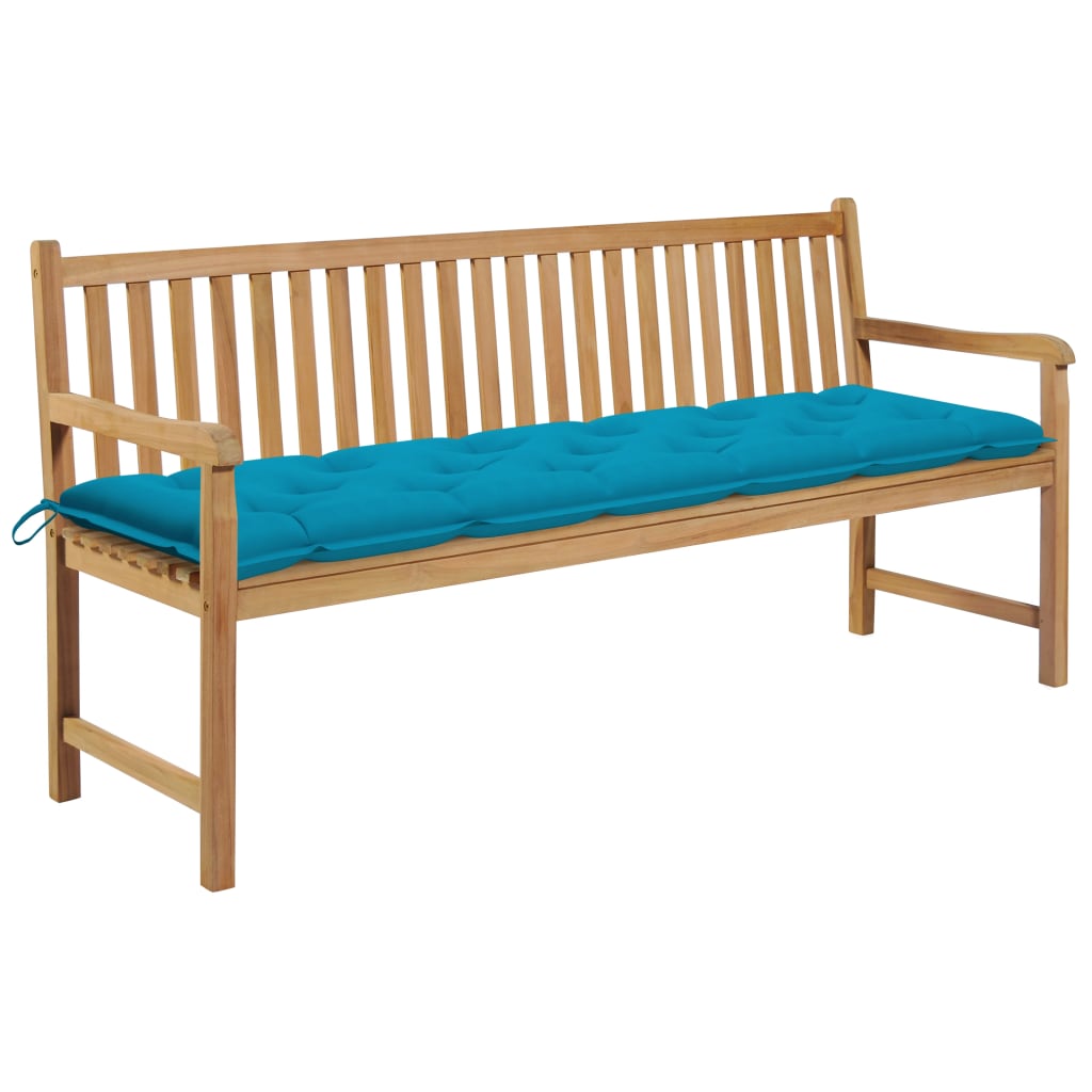 Vidaxl tuinbank met lichtblauw kussen 175 cm massief teakhout