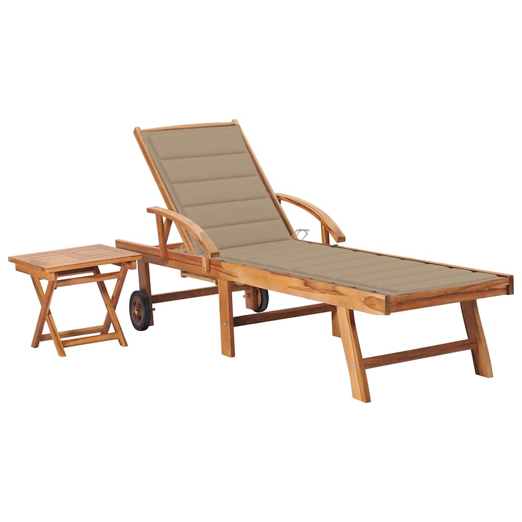 Vidaxl ligbed met tafel en kussen massief teakhout