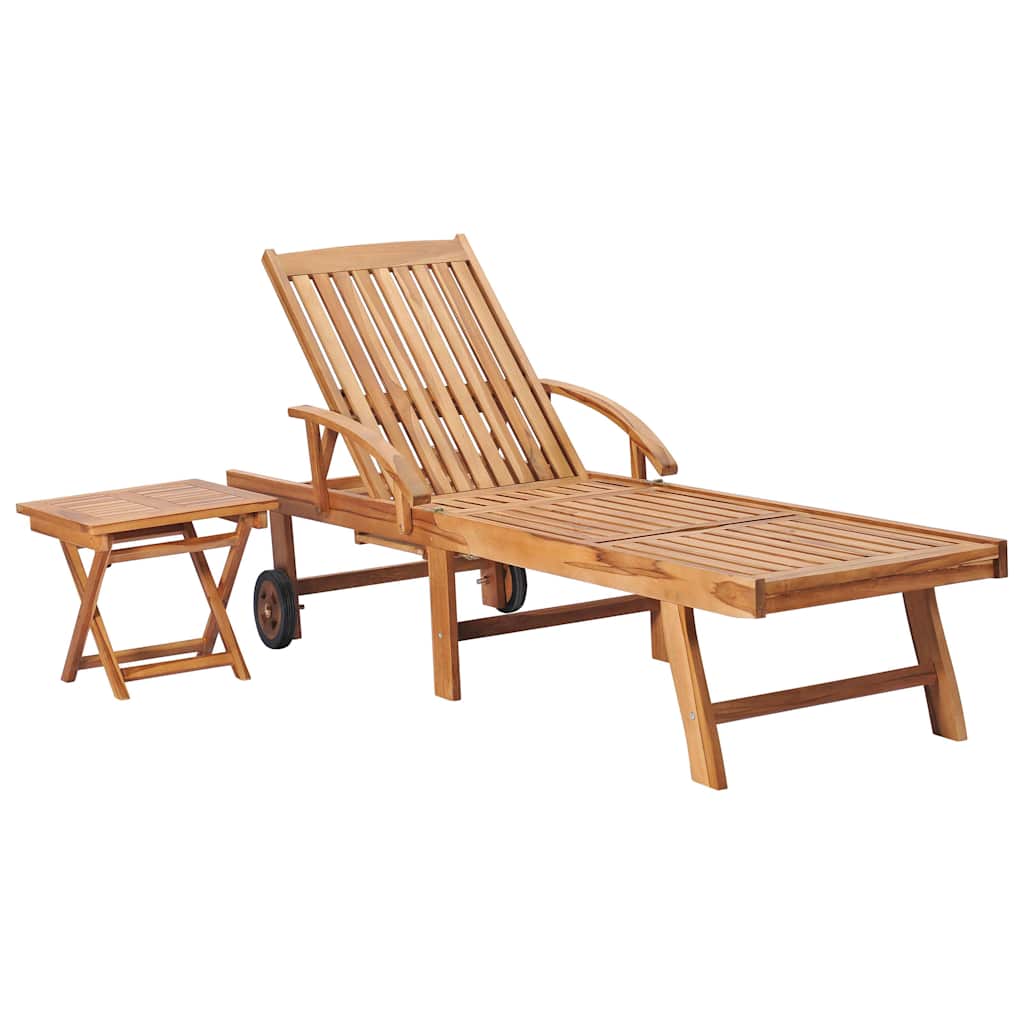 Vidaxl ligbed met tafel en kussen massief teakhout