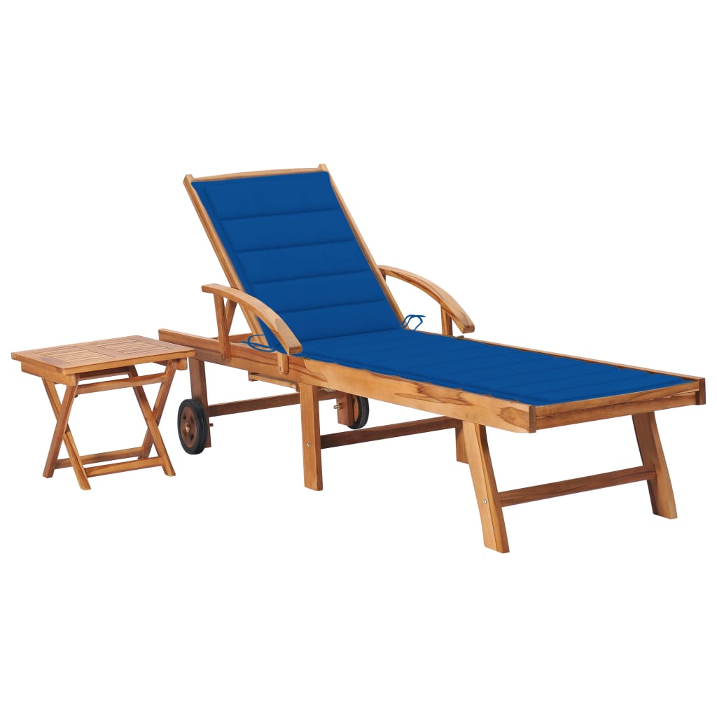 Vidaxl ligbed met tafel en kussen massief teakhout