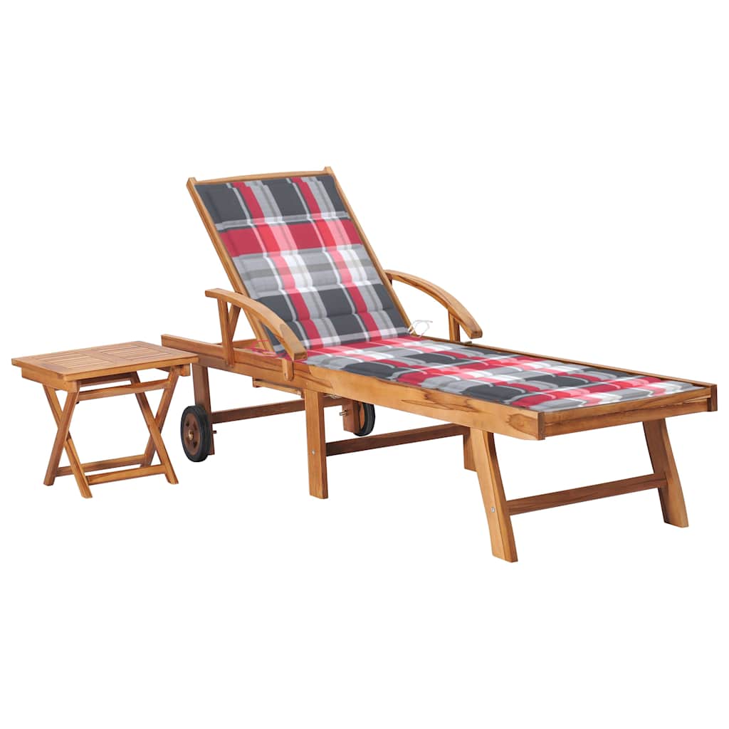 Vidaxl ligbed met tafel en kussen massief teakhout