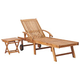 Vidaxl ligbed met tafel en kussen massief teakhout