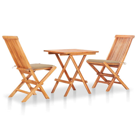 Vidaxl 3-delige bistroset met beige kussens massief teakhout