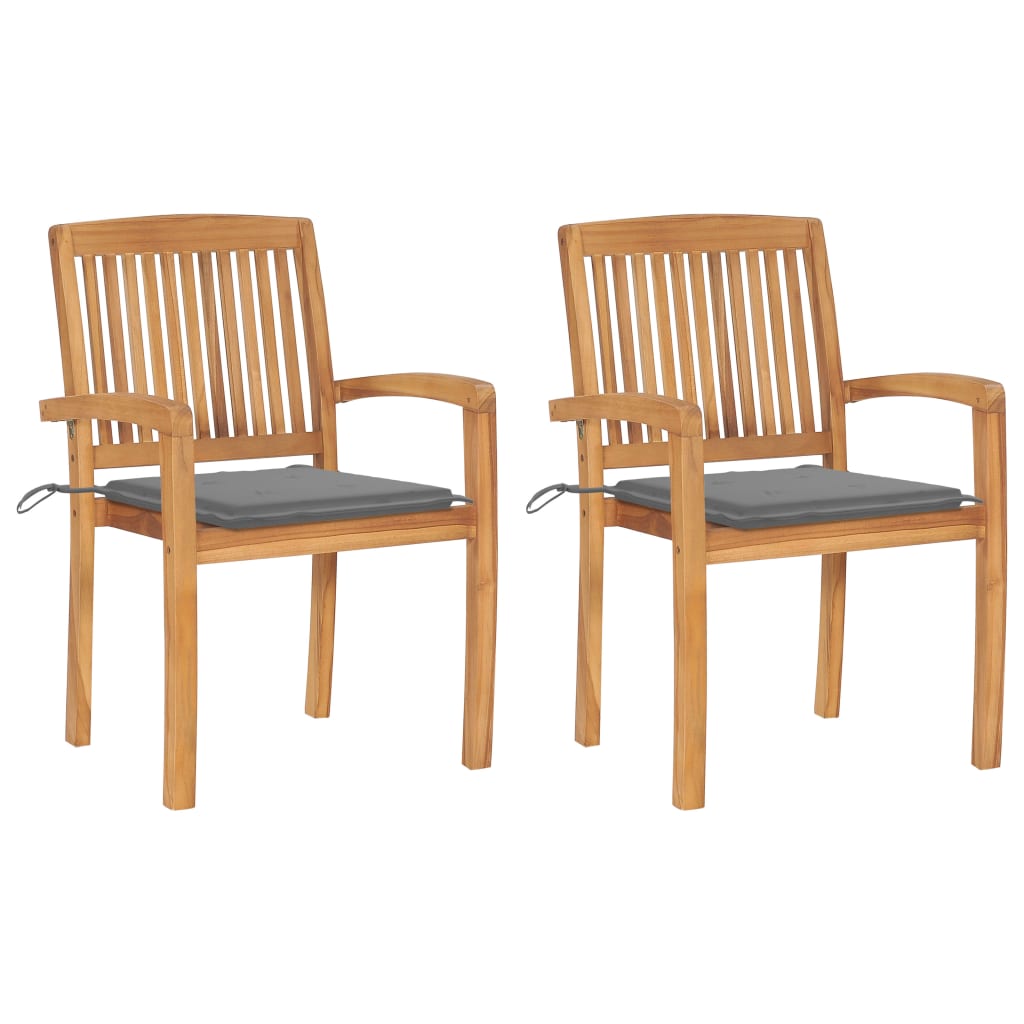 Vidaxl tuinstoelen 2 st met grijze kussens massief teakhout