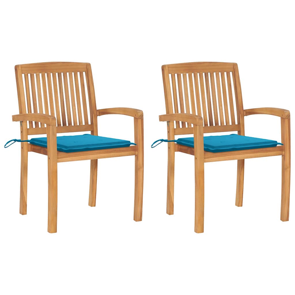 Vidaxl tuinstoelen 2 st met blauwe kussens massief teakhout