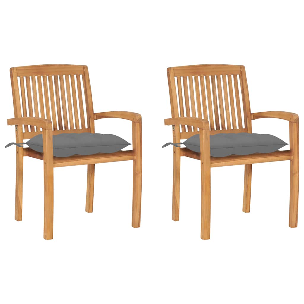 Vidaxl tuinstoelen 2 st met grijze kussens massief teakhout