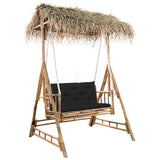 VidaXL Swing bench 2-seater with palm leaves and cushion 202 cm bamboo