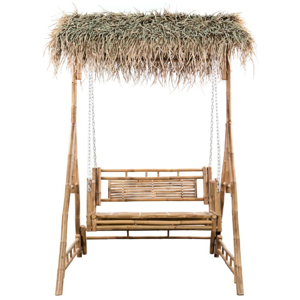 Vidaxl Swing Bench a 2 posti con foglie di palma e cuscino da 202 cm Bamboo