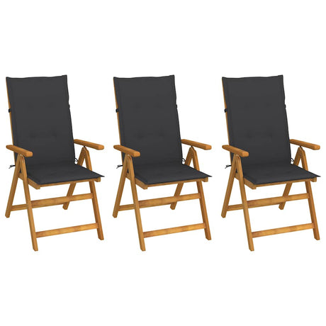 Vidaxl inklapbare stoelen 3 st met kussens massief acaciahout