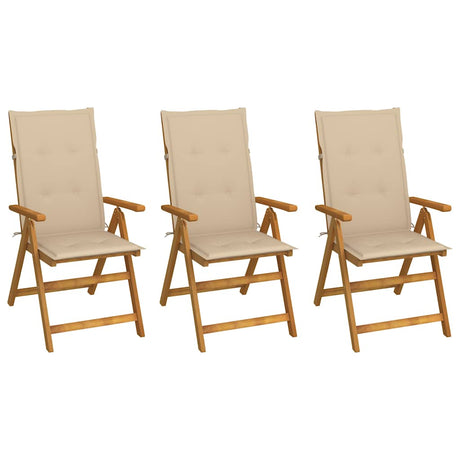 Vidaxl inklapbare stoelen 3 st met kussens massief acaciahout